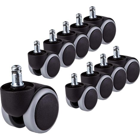 lot de 10 roulettes pivotantes, tige courte 11mm, diamètre 50mm, caoutchouc polyuréthane, pour chaise de bureau (1/5)