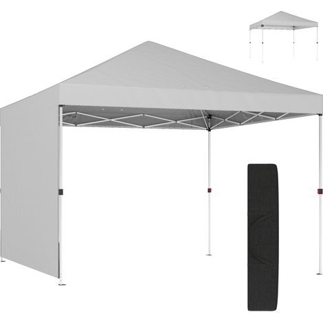 Tente pliante pop-up 3x3m avec paroi latérale, protection UPF50+, hauteur réglable, ouverture centrale, sac de transport, blanche