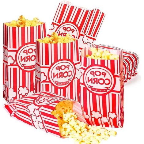 Papierpopcorntüten – kleine Popcorntüten – 21 x 9 cm – rot-weiß gestreift – für Salzstangen und Süßigkeiten-Partys – Popcorn – 200 Stück (1/5)