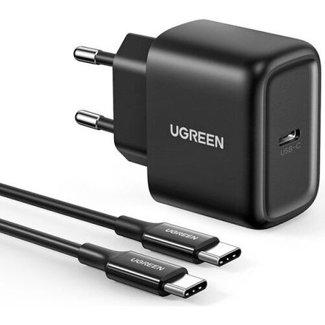 UGREEN CD250 Wandladegerät, 25 W, USB-C (Schwarz) + USB-C-zu-USB-C-Kabel, 2 m (Schwarz) (1/5)