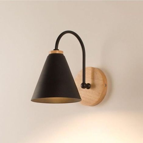 Applique da parete moderna in legno, dal design creativo a forma di tromba, ideale per camera da letto, comodino o soggiorno (nera).