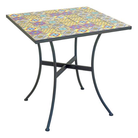 Tavolino quadrato 70x70 cm, color nero epoxy con mosaico, disegno maiolica. MALIGI HOME MG/PLATINO Ferro (1/2)