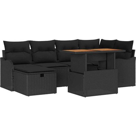 Maison Exclusive - Gartensofa-set mit Kissen 7 pcs Schwarz Poly-R
