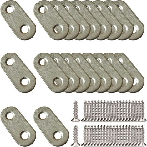 20 pièces patte d'assemblage 37 x 16 mm équerre Renfort en acier inoxydable Plaques de reparation à équerre patte de fixation, avec vis