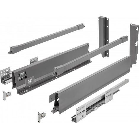 GTV - Modern Box Pro guide per cassetti I L = 300 mm H = 199 mm I antracite I cassetto con chiusura silenziosa I sincronizzazione del percorso delle guide I carico fino a 40 kg I PB-MBPRO-KPL300C