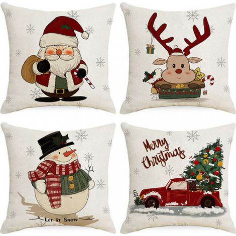 Housse Coussin Noel, Lot De 4, Douillet Et Moelleux Housse De Coussin Noel, Housse De Coussin 45x45 CM, Housses De Coussin Avec Motif De Renne Et Père Noël, Pour Coussin Noel Décoratifs Canapé Salon (1/5)