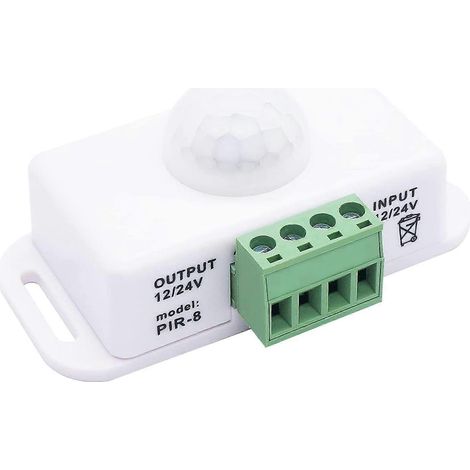 Contrôleur de fonction de détecteur de mouvement PIR 12 V/24 V CC avec interrupteur LED, boîtier infrarouge et minuterie de mouvement, blanc, pour bandes LED (1/5)