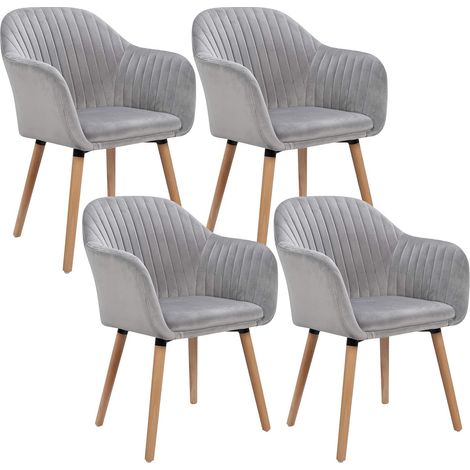 WOLTU 4X Sillas de Comedor Nordicas Estilo Vintage Juego de 4 Sillas de Cocina Sillas Tapizada con Reposabrazos en Terciopelo Estructura de Madera Sillas de Escritorio Gris Claro (1/5)