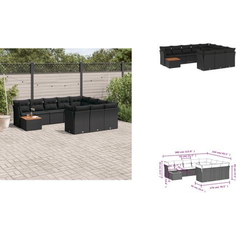 11-tlg. Garten-Sofagarnitur mit Kissen Schwarz Poly Rattan - Gartensortiment - Outdoor Möbel - Gartenlounge - Lounge Set - Esstischset (1/3)