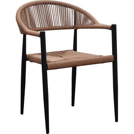 Lot de 2 fauteuils repas de jardin en rotin naturel et aluminium noir (1/5)