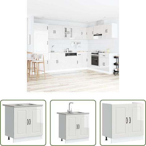 Küchenregal - Küchenschrank mit Tür Kalmar Glänzend Weiß 80 x 46 x 81.5 cm (1/5)
