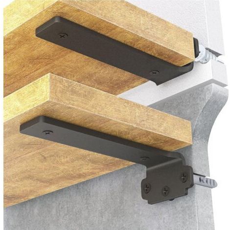 Lot de 6 supports d'étagère flottants de 10 cm, supports d'étagère robustes pour étagères, supports d'étagère murale en métal avec revêtement noir, capacité de charge de 75 kg (1/3)