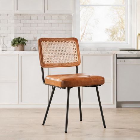 Chaise de salle à manger en simili cuir marron lot de 4 (1/5)