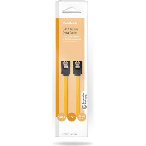 Nedis SATA Kabel / 6 Gbps / SATA 7-Pin-Buchse / SATA 7-Pin-Buchse / Vernickelt / 0.50 m / Flach / PVC / Gelb / Box