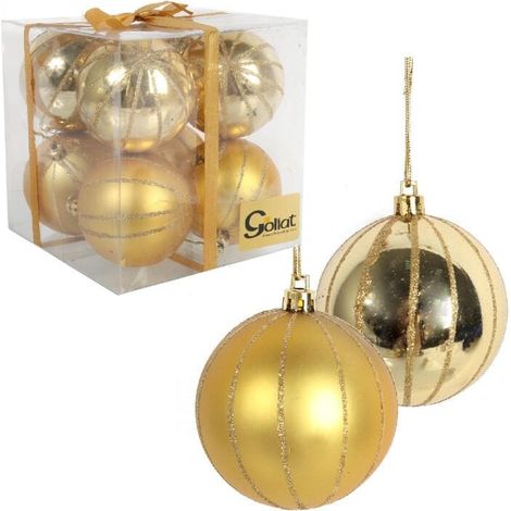 Set di 8 palline di plastica dorate da 7 cm con decorazione glitterata (1/5)