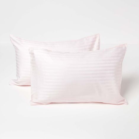 HOMESCAPES Rosa Kissenbezug 40 x 60 cm mit Satin-Streifen, Fadendichte 330, 2er Pack