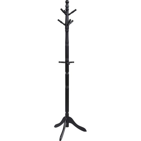 Attaccapanni ad albero in legno di gomma con 9 ganci, Appendiabiti da ingresso altezza regolabile50x50x175cm Nero (1/4)
