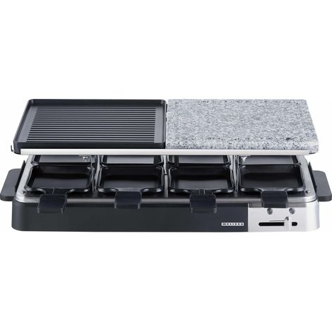 MELISSA Gril à raclette 16300027, 1300 W, avec plaque en pierre, 8 poêlons, noir (1/3)