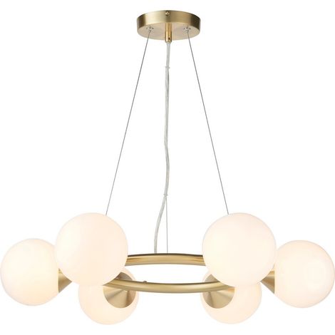 Merano Grosseto Plafonnier suspendu Globe, plaque en laiton satiné, verre blanc brillant (1/5)
