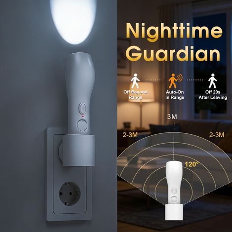 Lampe de secours LED à coupure automatique, lampe torche rechargeable, veilleuse à double mode, idéale pour les situations d'urgence domestiques en cas d'intempéries. (1/3)