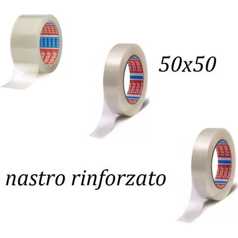 Nastro in filamento 50 m x 50 mm, bianco, per imballaggio, pallettizzazione, reggiatura e fissaggio di carichi, resistente e durevole.