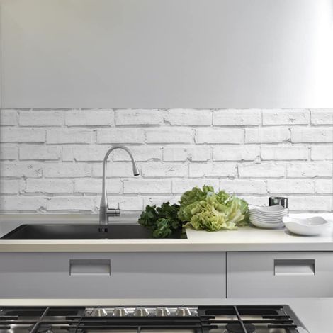 Crédence adhésive cuisine PVC 260x60cm Pierres blanches Rouleau adhesif decoratif avec encre non toxique, ignifuge et résistant à l'eau (1/5)