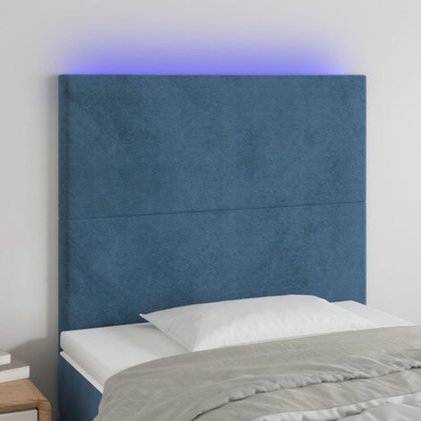 Tête de lit avec lumière LED,Panneau de lit,Décoration murale Bleu foncé 90x5x118/128 cm Velours XJDT388860 (1/5)