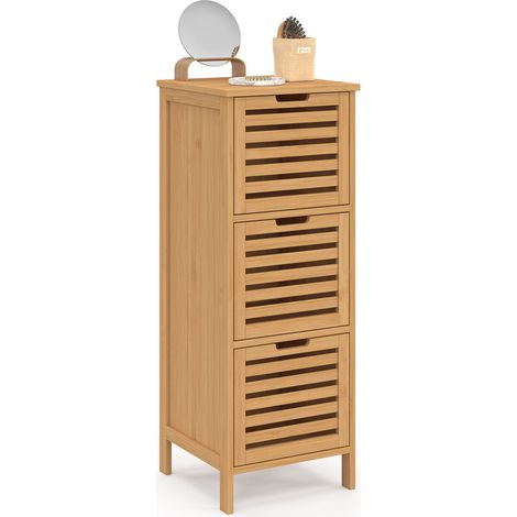 Meuble d'appoint salle de bain bambou BEA 3 portes 30 x 30 x 80 cm (1/5)