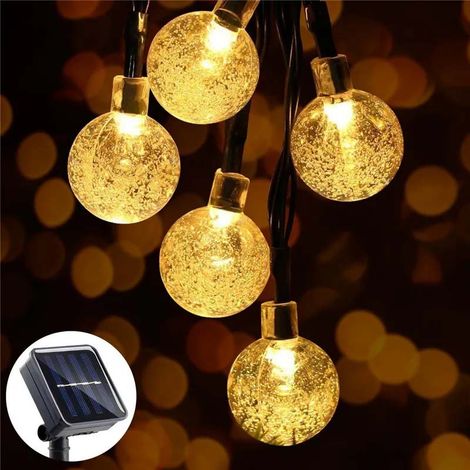Guirlande solaire boule cristal lumière chaude 8 modes déco jardin arbre terrasse fête mariage Noël Pâques extérieur 200 LED 22m (1/5)