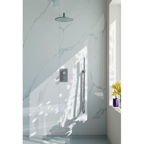 FugaFlow Eccelente Acces Ensemble de douche de tête encastré - thermostatique - bras mural - douche de tête 30cm - douchette à main sur barre - (1/5)