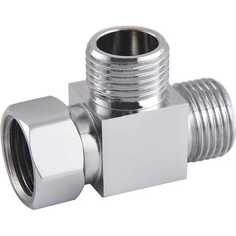Raccord Trois Voies - Laiton Chromé - Filetage Mâle 1/2 Pouces x2 Filetage Femelle 1/2 Pouces Avec Écrou Amovible - Pour Robinet Angle Bras De Douche Robinet Baignoire - 1 Pièce (1/5)