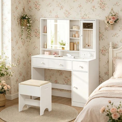 Table à langer modulable en hauteur,rangement polyvalent avec douille. Compatible table et tabouret de maquillage.