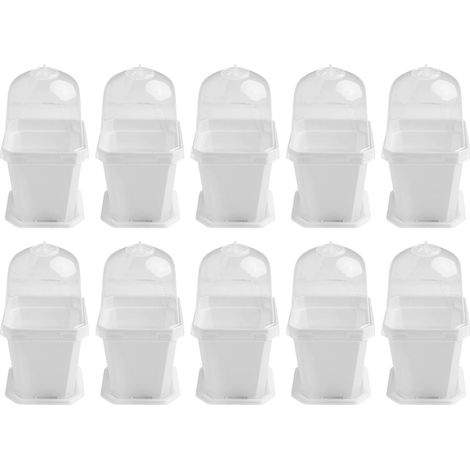Lot de 10 pots propagation carrés en plastique avec dômes et plateaux d'humidité, réutilisables (1/5)