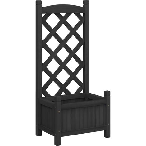 Macetero bancal elevado plantas flores terraza jardín con enrejado de madera maciza de abeto negro 020038336