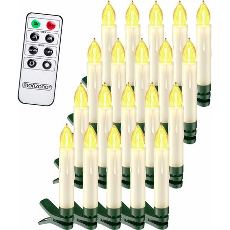 DEUBA® Bougie LED de Noel sans câble décoration lumineuse aspect bougie de cire fonctionnement à pile minuterie 24h Set de 20 / Blanc chaud (1/5)