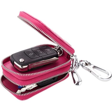 Sac de porte-clés en cuir fait à la main, sac de clé de voiture (rose rouge), (1/4)