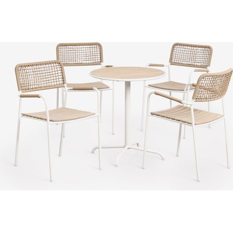 Set de mesa de jardín redonda Ø65 cm y 4 sillas de jardín apilables en acero y madera de acacia Tilda SKLUM (1/5)