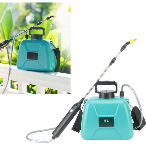 Botella pulverizadora eléctrica recargable por USB de 5 litros y 2400 mAh con asa, 3 boquillas y función de pulverización automática a batería para uso en jardín, agricultura y hogar. (1/5)