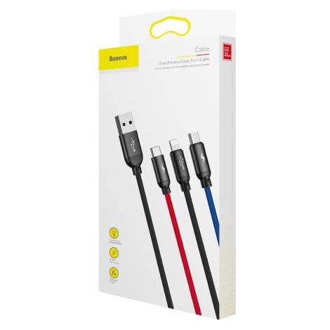 Baseus Cable Three Primary Colors Light/Type-C/Micro Nylon Braid 3.5A 1.2m Black (CAMLT-BSY01) Black