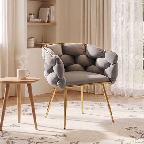 Luxuriöser, moderner Akzentstuhl, Schminktischstuhl mit Metallgestell für Schlafzimmer, Wohnzimmer, Esszimmer (1/5)
