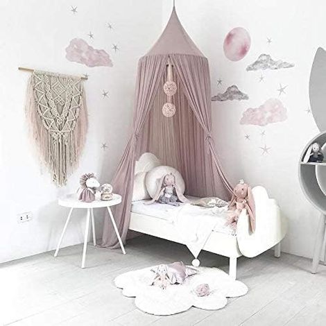 Canopée pour bébé - en Mousseline de Soie - pour lit de bébé, Tente de Jeu, Chambre d'enfant - Hauteur : 240 cm - Longueur de l'ourlet : 260 cm (Gris-Violet) (1/5)