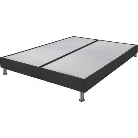 Sommier tapissier+pieds Omega Gris 3 2x80x200 Lattes bois - H.15 cm - Made in France (1/5)