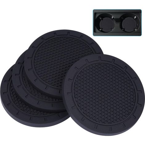 Dessous de verre pour voiture, lot de 4, PVC, accessoire intérieur antidérapant universel (noir) (1/5)