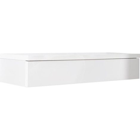 Mobilier1 – Coiffeuse Providence 186 – Blanc et blanc brillant – Dimensions 20x100x38 cm – 1 tiroir avec fermeture silencieuse – Stratifié durable (1/5)