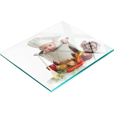Tabla de cortar de cristal para cocina con dibujo de un niño chef, 60x52 cm. (1/5)