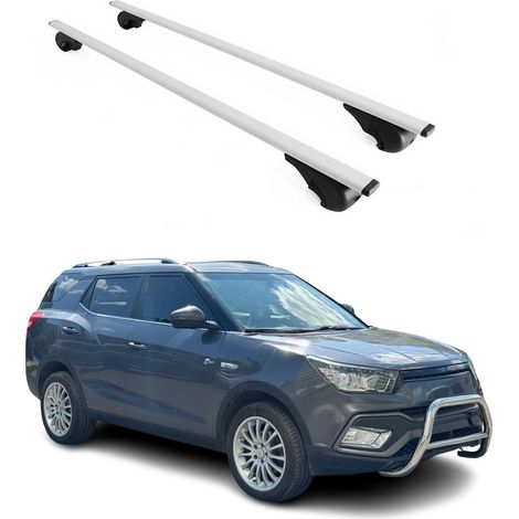 OMAC Dachträger Querträger für SsangYong XLV 2016-2021 – Abschließbar – Max. 75 kg – 2 Stangen Stahl Silber (1/5)
