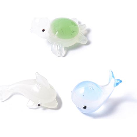 Lot de 3 figurines d'animaux marins en verre soufflé à la main (tortue, dauphin, baleine), décoration pour la maison, cadeau d'anniversaire. (1/5)