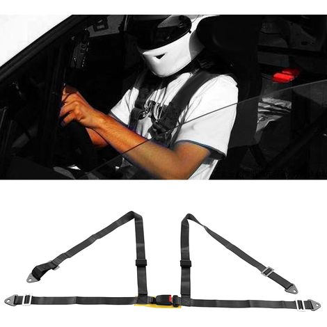 Ceinture de sécurité auto 4 points de course avec verrou à came et sangle réglable, harnais 2 pouces, noir, kit complet pour siège de voiture (1/5)