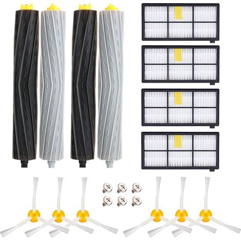 Accessoires pour iRobot Roomba 800 805 860 861 865 866 870 871 876 880 885 886 890 895 896 900 960 966 980, Remplaçant Pièces Kit 4 Extracteurs 4 Filtre HEPA 6 Brosse Latérales 6 vis (1/5)
