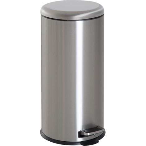 Cubo de basura con pedal de acero inoxidable 30 l, cubeta interior y tapa abatible, plateado (1/5)